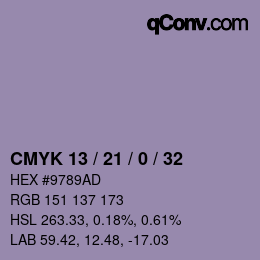 カラーコード: CMYK 13 / 21 / 0 / 32 | qconv.com
