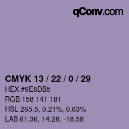 Color code: CMYK 13 / 22 / 0 / 29 | qconv.com