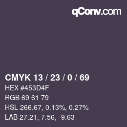 Color code: CMYK 13 / 23 / 0 / 69 | qconv.com