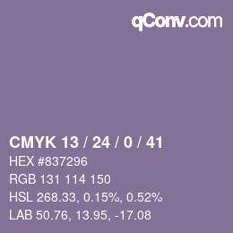 カラーコード: CMYK 13 / 24 / 0 / 41 | qconv.com