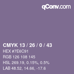 Color code: CMYK 13 / 26 / 0 / 43 | qconv.com