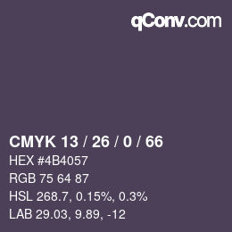 Color code: CMYK 13 / 26 / 0 / 66 | qconv.com