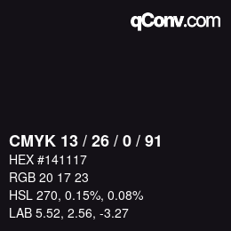Color code: CMYK 13 / 26 / 0 / 91 | qconv.com