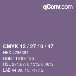 Color code: CMYK 13 / 27 / 0 / 47 | qconv.com