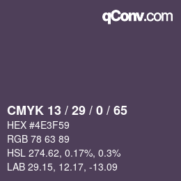 カラーコード: CMYK 13 / 29 / 0 / 65 | qconv.com