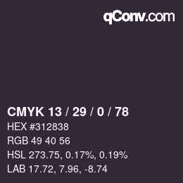 Color code: CMYK 13 / 29 / 0 / 78 | qconv.com