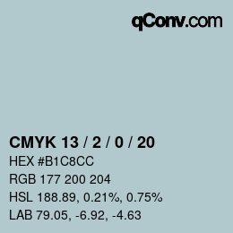 カラーコード: CMYK 13 / 2 / 0 / 20 | qconv.com