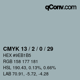 カラーコード: CMYK 13 / 2 / 0 / 29 | qconv.com