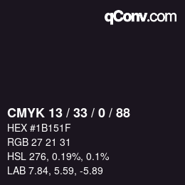 カラーコード: CMYK 13 / 33 / 0 / 88 | qconv.com