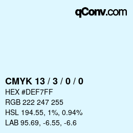 カラーコード: CMYK 13 / 3 / 0 / 0 | qconv.com