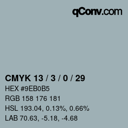 颜色代码: CMYK 13 / 3 / 0 / 29 | qconv.com