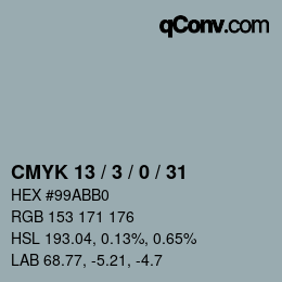 颜色代码: CMYK 13 / 3 / 0 / 31 | qconv.com