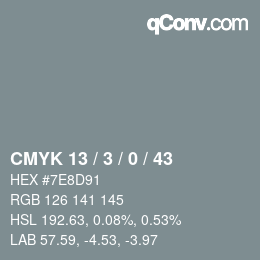 Farbcode: CMYK 13 / 3 / 0 / 43 | qconv.com