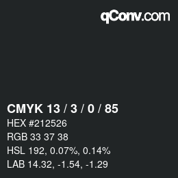 カラーコード: CMYK 13 / 3 / 0 / 85 | qconv.com