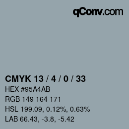 カラーコード: CMYK 13 / 4 / 0 / 33 | qconv.com