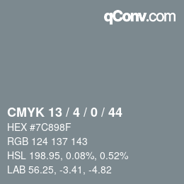 カラーコード: CMYK 13 / 4 / 0 / 44 | qconv.com