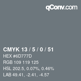 カラーコード: CMYK 13 / 5 / 0 / 51 | qconv.com