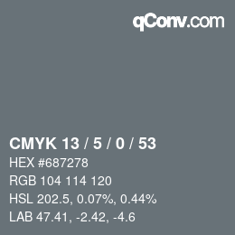 カラーコード: CMYK 13 / 5 / 0 / 53 | qconv.com
