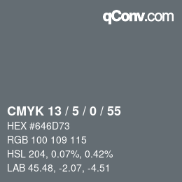 カラーコード: CMYK 13 / 5 / 0 / 55 | qconv.com