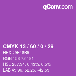 カラーコード: CMYK 13 / 60 / 0 / 29 | qconv.com