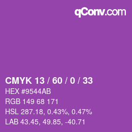 カラーコード: CMYK 13 / 60 / 0 / 33 | qconv.com