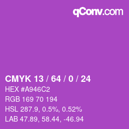 カラーコード: CMYK 13 / 64 / 0 / 24 | qconv.com