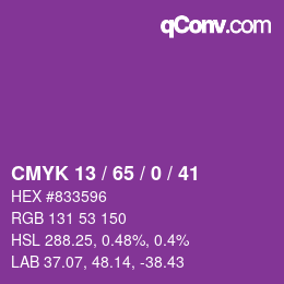 カラーコード: CMYK 13 / 65 / 0 / 41 | qconv.com