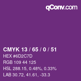 カラーコード: CMYK 13 / 65 / 0 / 51 | qconv.com