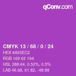 Color code: CMYK 13 / 68 / 0 / 24 | qconv.com