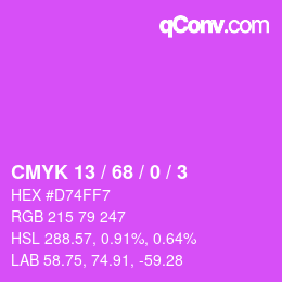 カラーコード: CMYK 13 / 68 / 0 / 3 | qconv.com