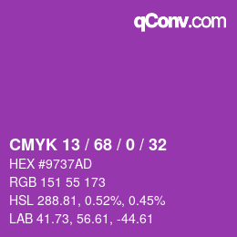 颜色代码: CMYK 13 / 68 / 0 / 32 | qconv.com