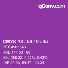 カラーコード: CMYK 13 / 68 / 0 / 35 | qconv.com