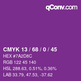 颜色代码: CMYK 13 / 68 / 0 / 45 | qconv.com