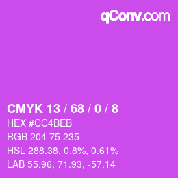 Color code: CMYK 13 / 68 / 0 / 8 | qconv.com