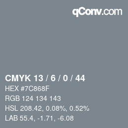 カラーコード: CMYK 13 / 6 / 0 / 44 | qconv.com