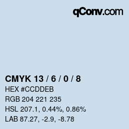 カラーコード: CMYK 13 / 6 / 0 / 8 | qconv.com