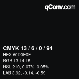 カラーコード: CMYK 13 / 6 / 0 / 94 | qconv.com