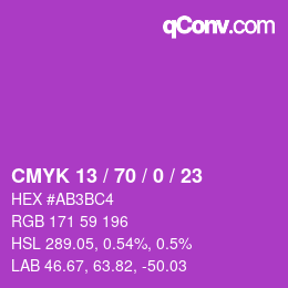 カラーコード: CMYK 13 / 70 / 0 / 23 | qconv.com