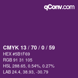 カラーコード: CMYK 13 / 70 / 0 / 59 | qconv.com