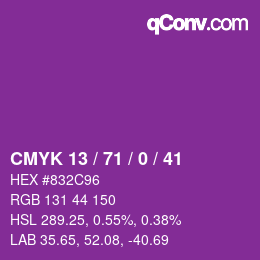 カラーコード: CMYK 13 / 71 / 0 / 41 | qconv.com