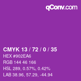 カラーコード: CMYK 13 / 72 / 0 / 35 | qconv.com