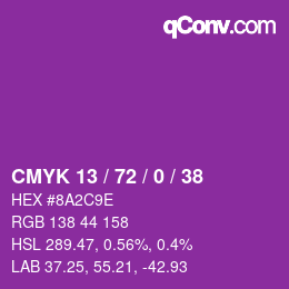 カラーコード: CMYK 13 / 72 / 0 / 38 | qconv.com