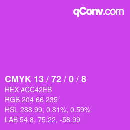 カラーコード: CMYK 13 / 72 / 0 / 8 | qconv.com