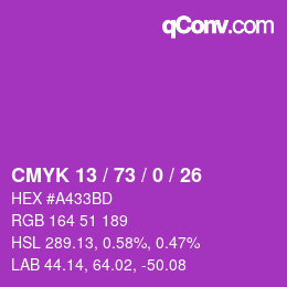 Color code: CMYK 13 / 73 / 0 / 26 | qconv.com