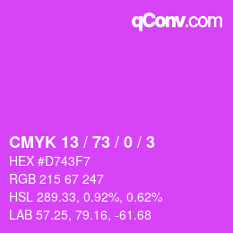 カラーコード: CMYK 13 / 73 / 0 / 3 | qconv.com