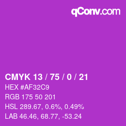 カラーコード: CMYK 13 / 75 / 0 / 21 | qconv.com