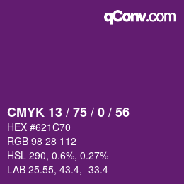 カラーコード: CMYK 13 / 75 / 0 / 56 | qconv.com