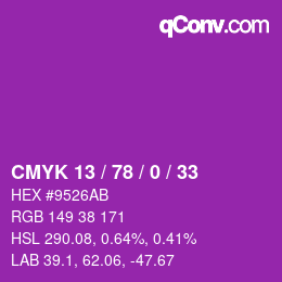 Color code: CMYK 13 / 78 / 0 / 33 | qconv.com