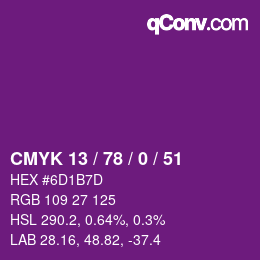 カラーコード: CMYK 13 / 78 / 0 / 51 | qconv.com