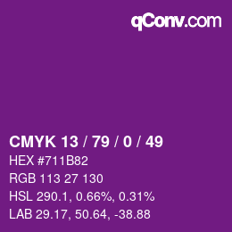 Color code: CMYK 13 / 79 / 0 / 49 | qconv.com